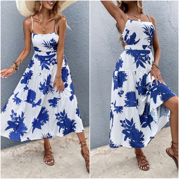 Boho Floral Tropical Print Cut out Maxi Dress - Picture 9 of 9